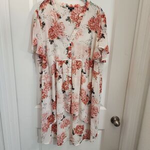 Torrid Hi Low Tunic sz 2X Peach White Floral Lexie Babydoll Chiffon Top